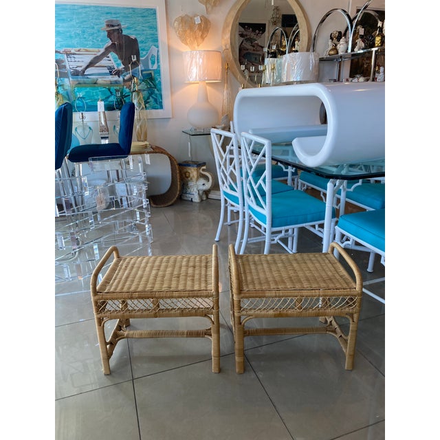 Vintage Pair of Wicker Rattan Benches End of Bed Stools Chairish