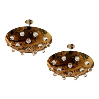 Pair of French Golden Crystal Orb Pendants For Sale