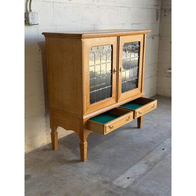 In Style of Henning Kjærnulf Oak Cabinet Storage With 2 Glass Doors and Drawers Denmark Mid-Century Modern 1960s For Sale - Image 4 of 11