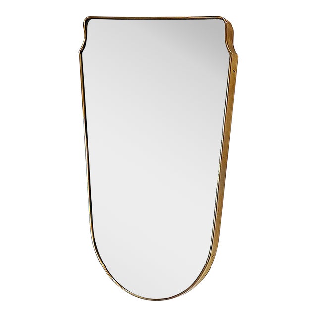 Substantial Mid-20th Century European Brass Shield Mirror, 3 Available, Per Item For Sale