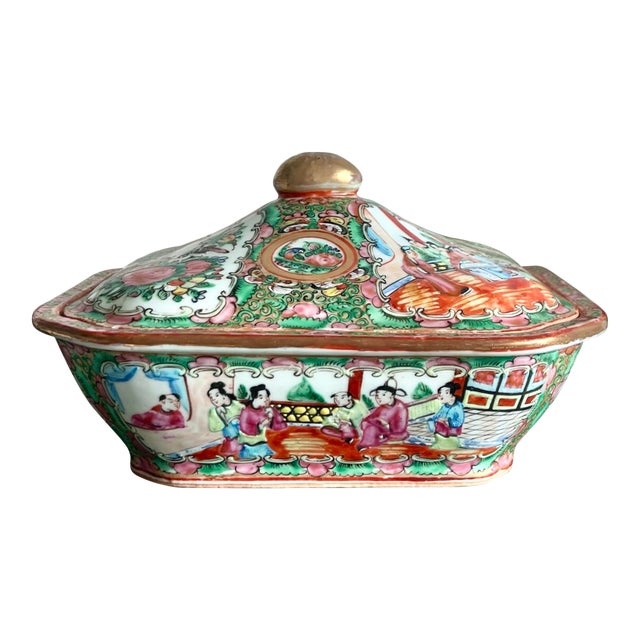 Antique Rose Medallion Covered Tureen For Sale