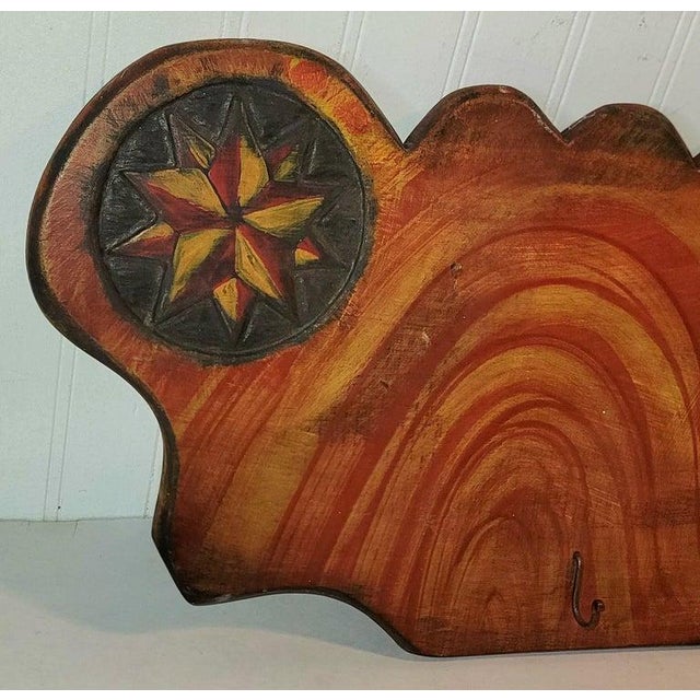Folk Art 1940s Original Painted & Carved Meat or Wall Rack For Sale - Image 3 of 6