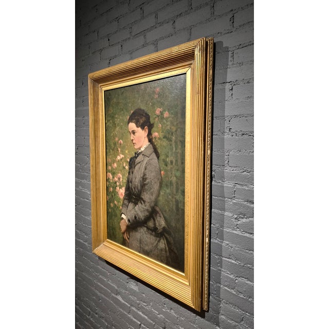 John Ferguson Weir-Portrait of Marion Eckford Harwood -19th Century Oil Painting For Sale - Image 10 of 13