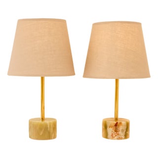 Mid-Century Modern Italian Onyx and Brass Table Lamps, Set of 2 For Sale