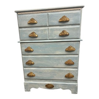Mid Century Nautical Theme 5 Drawer Highboy - Newly Painted For Sale