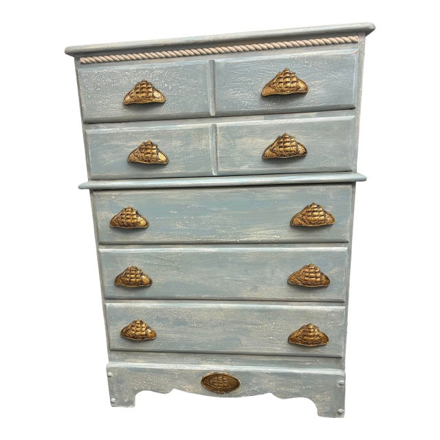 Mid Century Nautical Theme 5 Drawer Highboy - Newly Painted For Sale