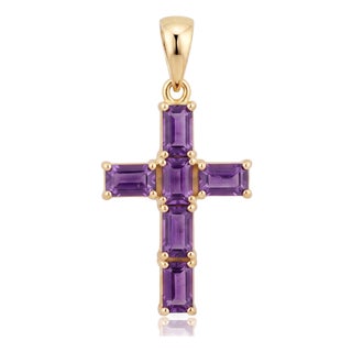 Natural Amethyst Cross Pendant | Emerald Cut Purple Gemstone Cross Necklace | February Birthstone Necklace For Sale