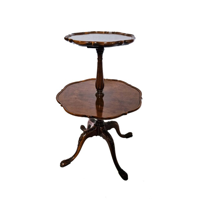 Antique/Vintage J. B. Mersman Chippendale Mahogany Wood 2-Tier "Pie Crust" Side Table For Sale - Image 9 of 10
