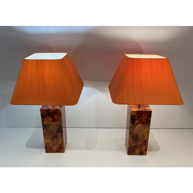 1970s Lucite Lamps Representing a Tortoise Shell French Work. Circa 1970 - a Pair For Sale - Image 5 of 12