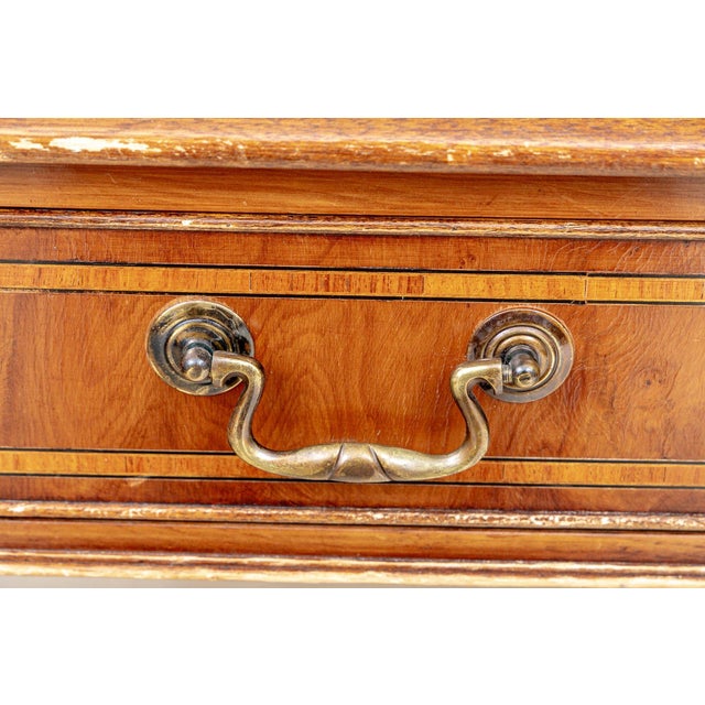 Early 20th Century Chippendale Style Mahogany and Satinwood Writing Desk With Brass Hardware and Fall-Front Drawer For Sale - Image 11 of 11