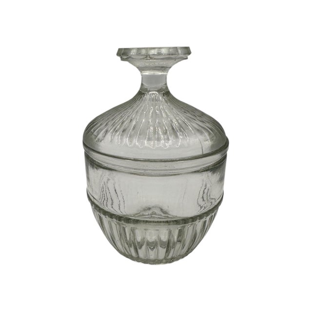 Vintage Clear Glass Lidded Vanity Jar With Ribbed Base For Sale - Image 11 of 12
