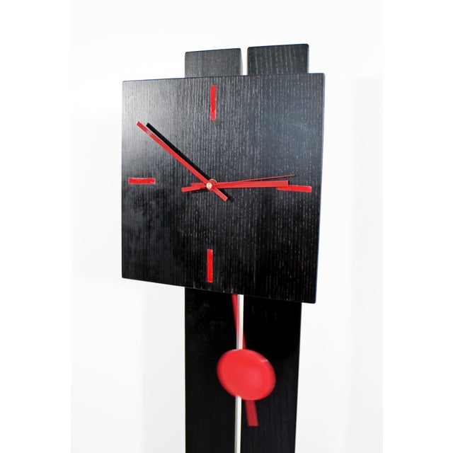 Contemporary Modern Sculptural Black Wood Red Standing Floor Clock Chairish