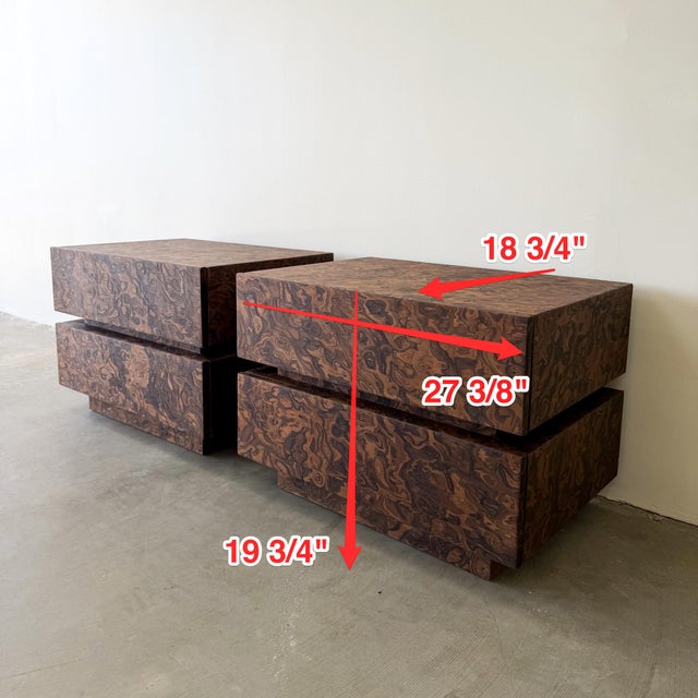 Pair of Vintage Mid Century Modern Burlwood Nightstands 1970s For Sale - Image 10 of 10