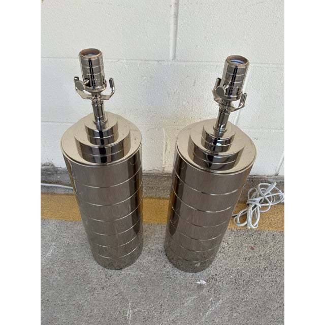 Modern Ralph Lauren Modern Polished Nickel Lamps - Pair. For Sale - Image 3 of 4