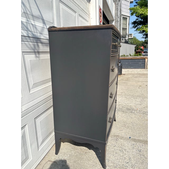 Vintage Queen Anne Style Black Chest of Drawers, Refinished Tall Dresser With Brass Hardware For Sale In New York - Image 6 of 10