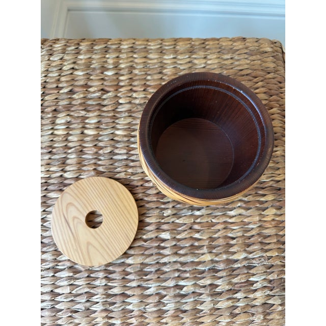 Tan Vintage Mid-Century Rattan, Bamboo & Pine Ice, Nut or Candy Bucket With Tongs-Made in Japan For Sale - Image 8 of 18