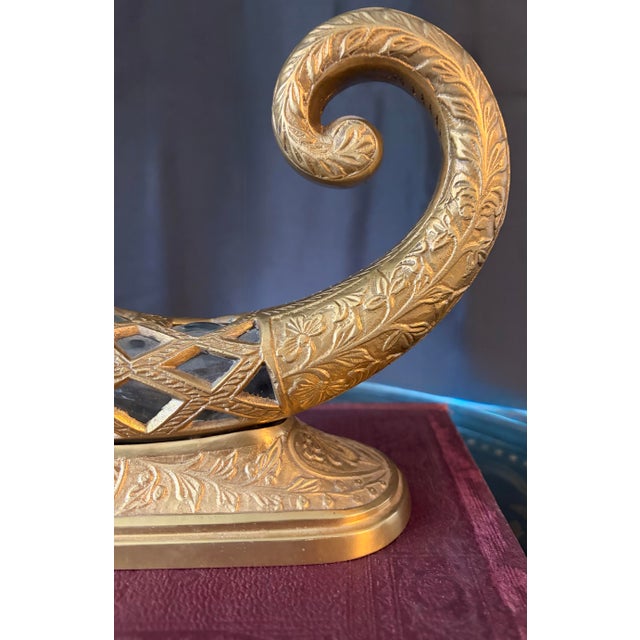 Metal Mid 20th Century Hollywood Regency Gilt & Hand-Blown Glass Cornucopia Centerpiece For Sale - Image 7 of 7