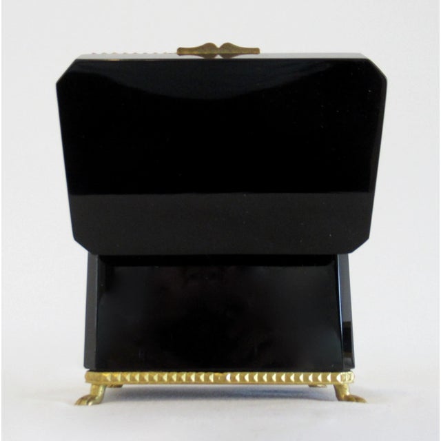 C.1930's Cenedese Murano Italian Hand-Blown Black Keepsake Lidded Box & Accent Dish With Bronze Gilded Mounts For Sale - Image 18 of 18
