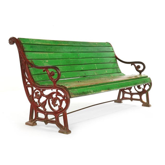 Bench in Wood and Cast Iron with Green Patina, 1940s For Sale - Image 6 of 6