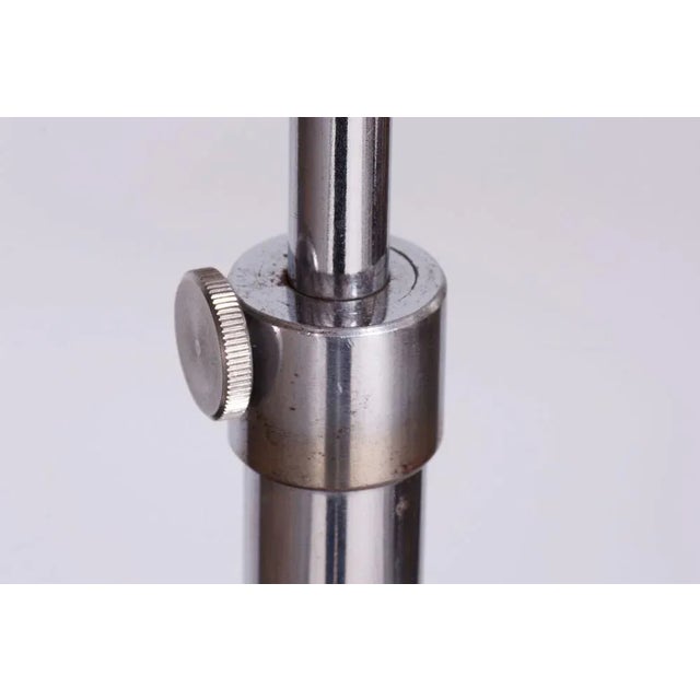 Restored Bauhaus floor lamp Origin: Czechia Period: 1930-1939 Material: Chrome-plated steel, milk glass Adjustable lamp...