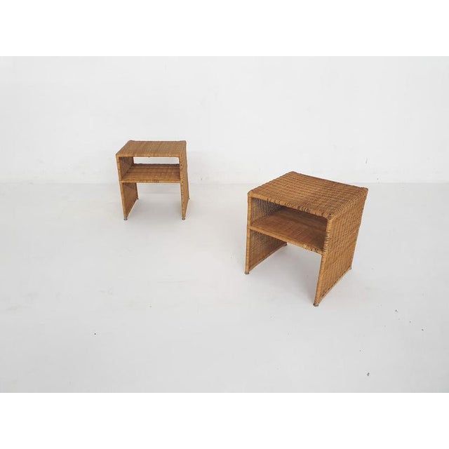About this item Two rattan bed side tables. In good condition with traces of use consistent with age.