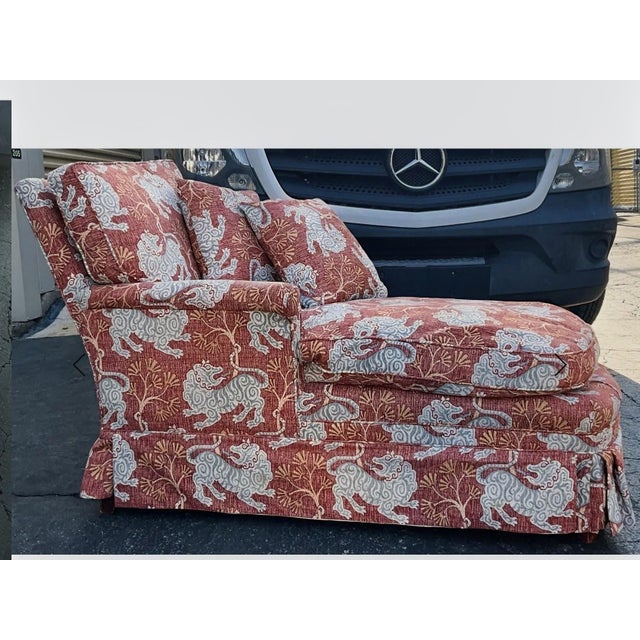 Mid-Century Regency Style Chaise Lounge W/ New Chinoiserie Tiger Upholstery For Sale In Atlanta - Image 6 of 12