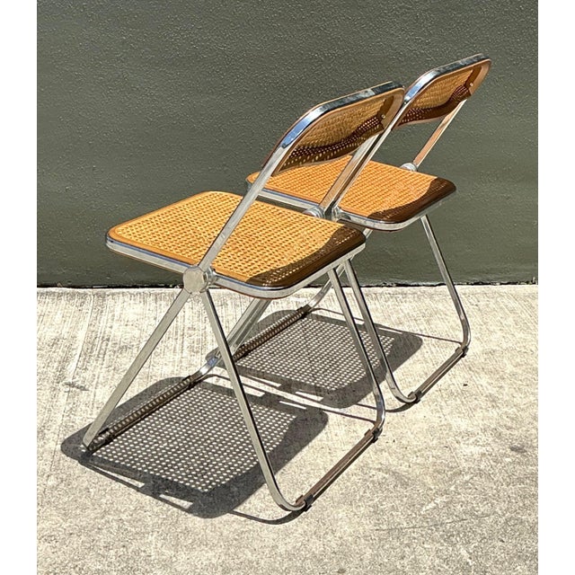 Vintage Italian Chrome and Cane Folding Chairs - A Pair For Sale - Image 15 of 18