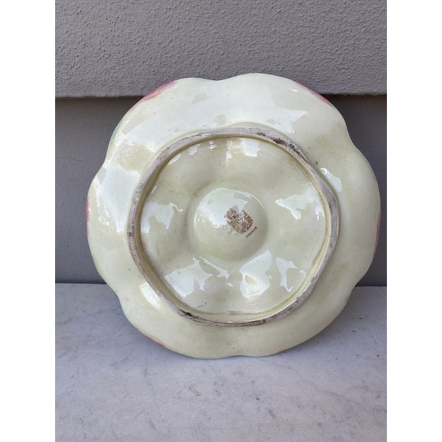 19th Century Majolica Pink and Blue Oyster Plate Gien For Sale In Austin - Image 6 of 7
