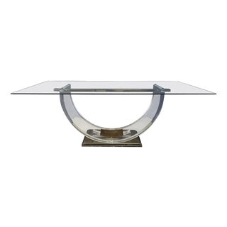 Vintage Acrylic Glass and Brass Dining Table, 1970s For Sale