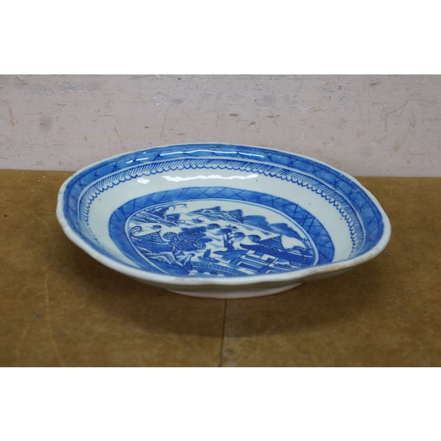 Ceramic Antique Chinese Export Canton Blue & White Porcelain Serving Dishes Platter - Set of 3 For Sale - Image 7 of 11