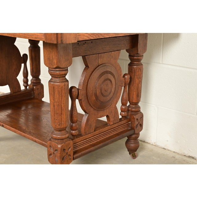 Herter Brothers Style Antique Victorian Carved Oak Writing Desk or Library Table, Circa 1890s For Sale In South Bend - Image 6 of 7