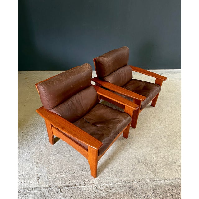 Mid-Century Modern Lounge Chairs in Leather and Teak, 1960s, Set of 2 For Sale - Image 9 of 18