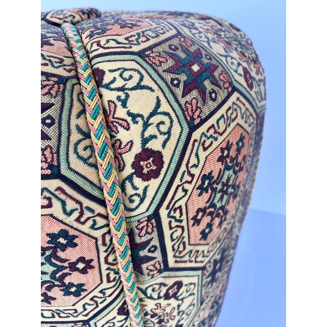 Moroccan Art Deco Style Pouf Upholstered in Moorish Textile Fabric Stool For Sale - Image 9 of 15