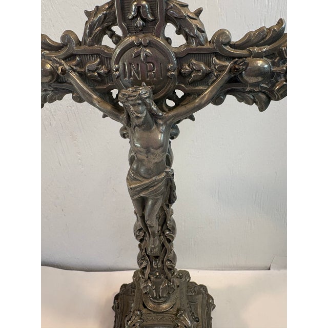 Gorgeous Free Standing Pewter Crucifix For Sale - Image 4 of 10