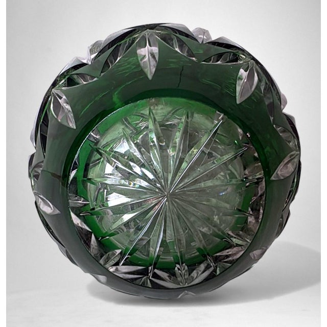 Bohemian Biedermeier Style Cut and Polished Green Crystal Vase For Sale - Image 13 of 18
