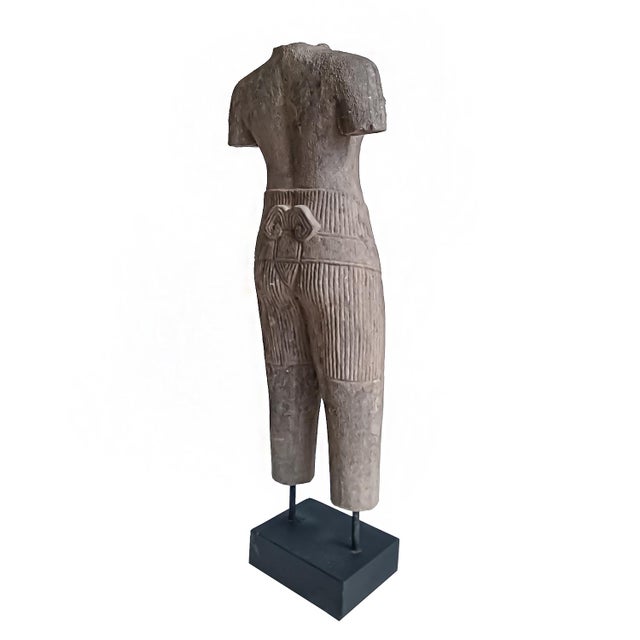 Transitional Hand-Carved Sandstone Male Torso Sculpture, Thailand, Circa 1940-1950 For Sale - Image 3 of 12