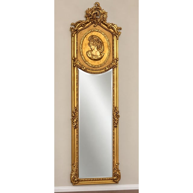 Gold Antique Baroque Gilt Gold Pier Mirror With Classical Lady Medallion, 69” For Sale - Image 8 of 8