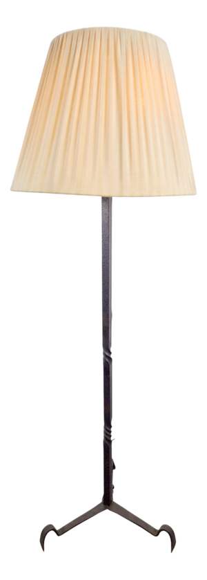 Vintage Wrought Iron Floor Lamp with a Brutalist Tripod Base, 1950s