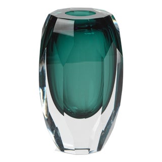 Albi Emerald Cut Glass Vase, 6.5" For Sale
