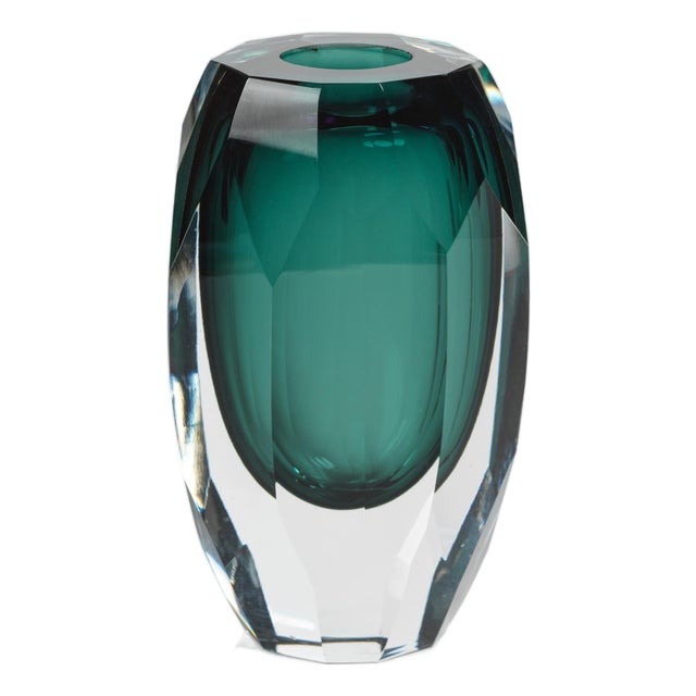 Albi Emerald Cut Glass Vase, 6.5" For Sale