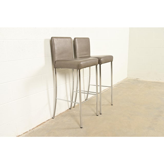 Steelcase Steelcase Coalesse Modern Leather and Chrome Bar Stools, Pair For Sale - Image 4 of 14