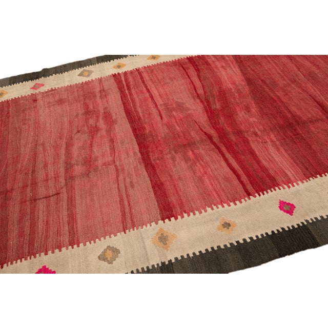 Textile Vintage Kilim Handmade Flatweave Red Geometric Wool Runner 6' 3'' X 12' 10'' For Sale - Image 7 of 11