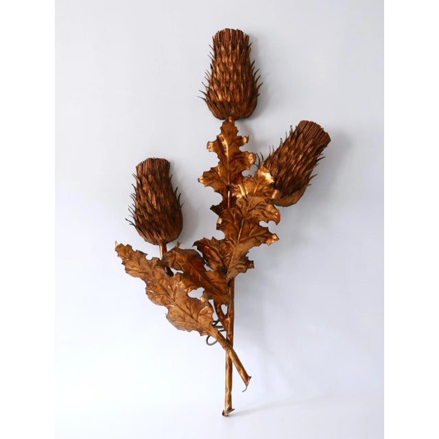 Large Mid-Century Modern Gilt Metal Three Flamed Thistle Flower Sconce, 1960s For Sale - Image 13 of 18