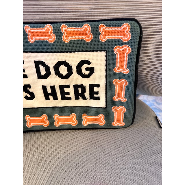 The Dog Sits Here Needlepoint Pillow For Sale In Chicago - Image 6 of 7
