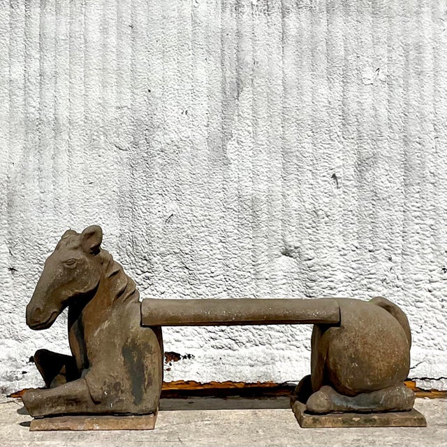 Vintage Boho Cast Concrete Horse Bench Chairish