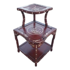 Chinese Mother-Of-Pearl Inlaid Rosewood Three-Tier Corner Table