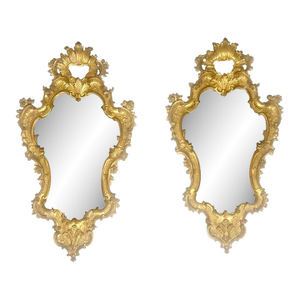 19th Century Italian Giltwood Mirrors in Hand-Carved Rococo Style