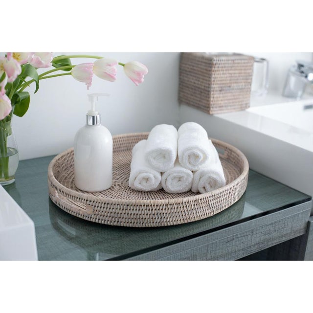 Wood Artifacts Rattan Oval Tray with Cutout Handles in White Wash - 18" For Sale - Image 7 of 8
