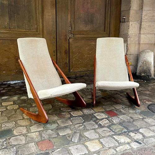 Boomerang Model Danish Armchairs by Mogens Kold, Set of 2 For Sale - Image 3 of 7