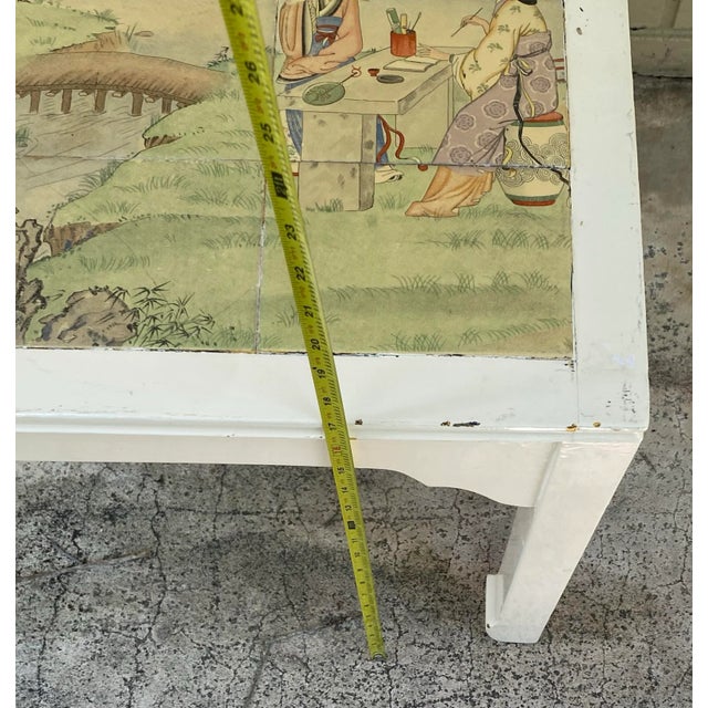 White 1970s Asian White Side Table With Painted Tiles For Sale - Image 8 of 8